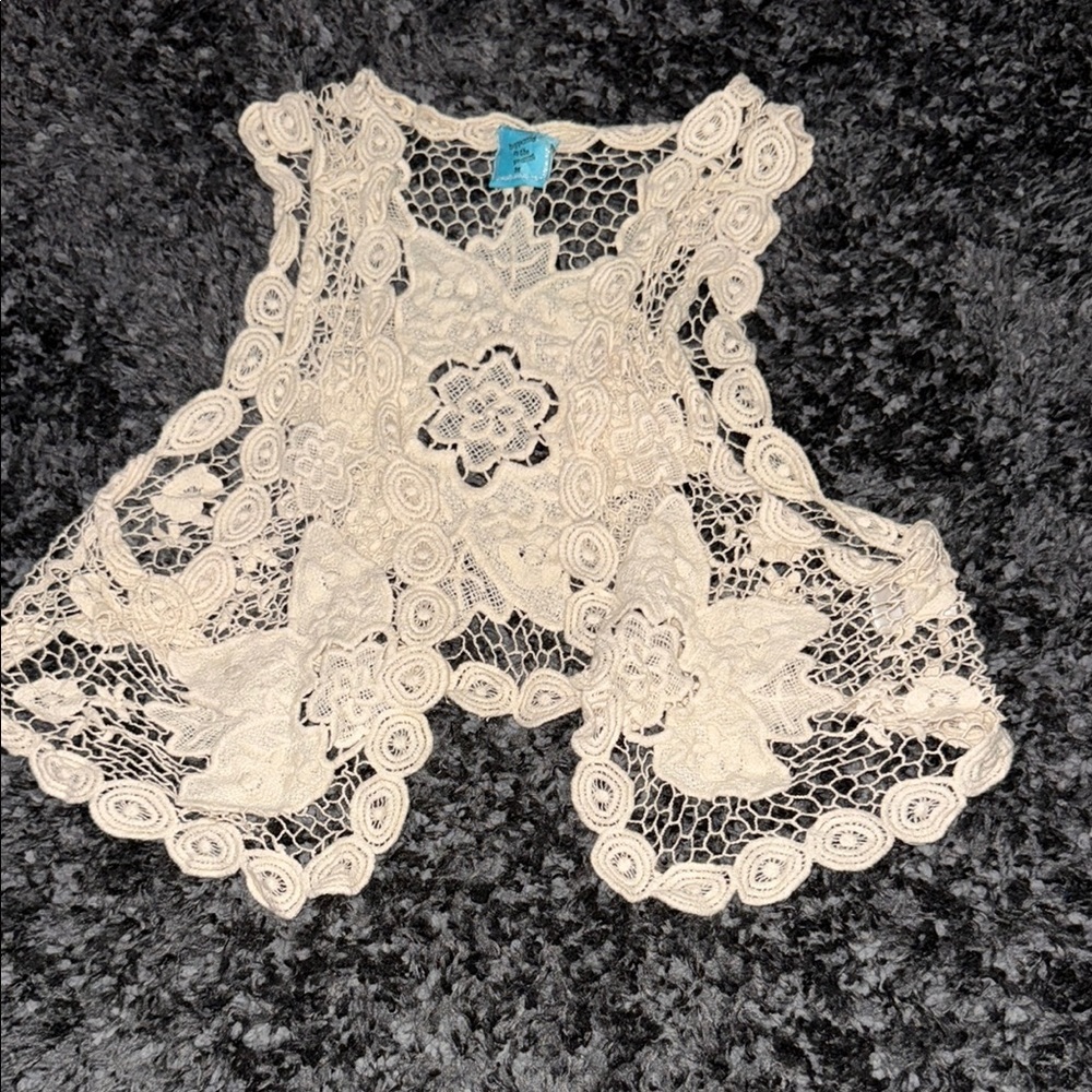 h.i.p. Cream Cropped Asymmetrical Blouse with Bib Collar